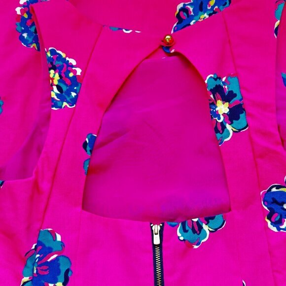 Lilly Pulitzer Kirkland Mambo Dress Bright Fuchsia with Blue Flowers Size 4 NWOT - Picture 6 of 11